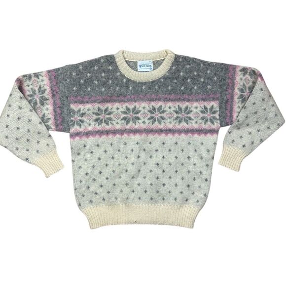Vintage Icelandic Ice Knit Women’s Wool Sweater L Fair Isle Pullover Winter Cozy - Picture 1 of 8